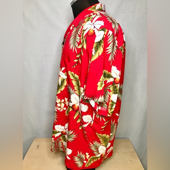 Vintage Two Palms Shirt Red Size 2XL Tiki Hawaiian Floral Palm Rayon Tropical - Picture 8 of 13
